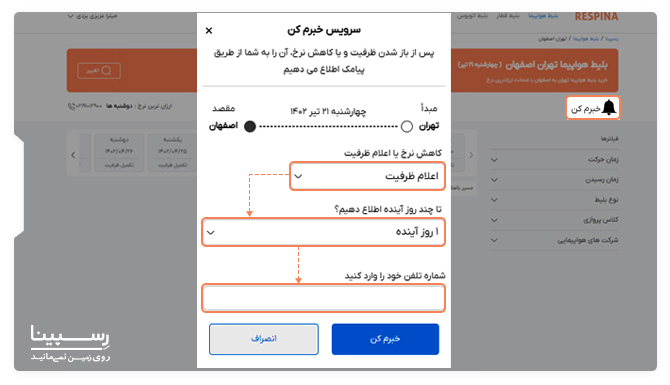 فعال سازی سرویس خبرم کن رسپینا