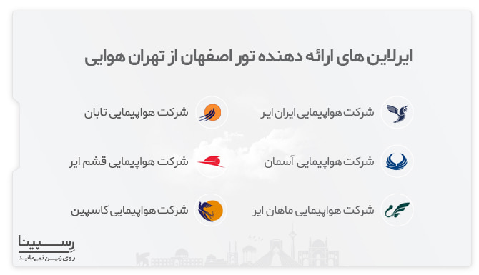 ایرلاین های ارائه دهنده تور هوایی اصفهان از تهران