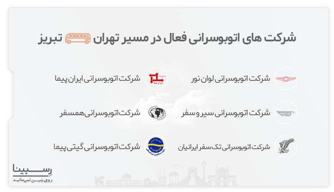 شرکت های اتوبوسرانی مسیر تهران تبریز شرکت های ارائه دهنده بلیط اتوبوس تهران به تبریز