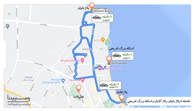 فاصله هتل ویدا تا مراکز دیدنی کیش فاصله هتل ویدا تا مراکز دیدنی کیش