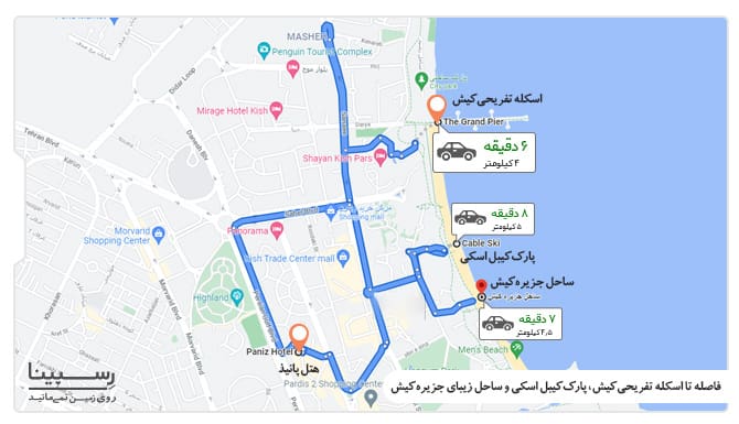فاصله هتل پانیذ تا مراکز تفریحی کیش