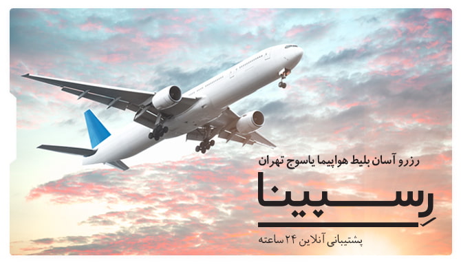 بنر تبلیغاتی خدمات پشتیبانی آنلاین 24 ساعته وبسایت رسپینا شامل یک هواپیما که در حال پرواز در غروب اسمان است