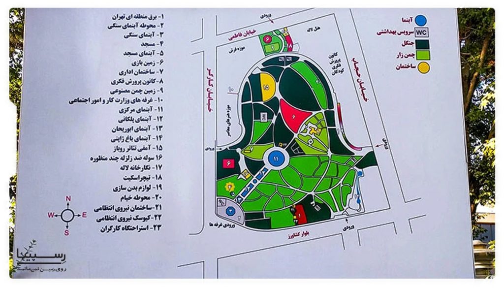نقشه پارک لاله تهران به همراه ورودی های پارک لاله 
