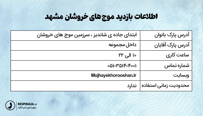 اطلاعات بازدید سرزمین موج های خروشان مشهد