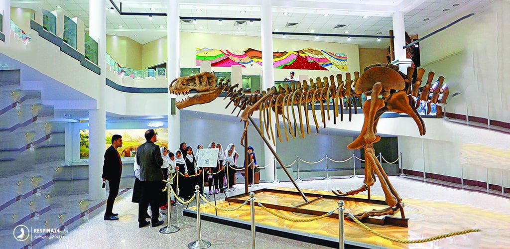 تصویری از اسکلت دایناسور در پارک موزه علوم زمین مشهد 