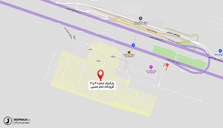 نقشه دسترسی به پارکینگ شماره 3 و 4 فرودگاه امام خمینی