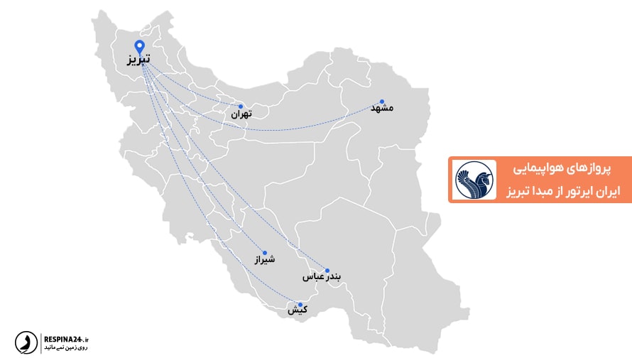 پروازهای هواپیمایی ایران ایرتور از تبریز 