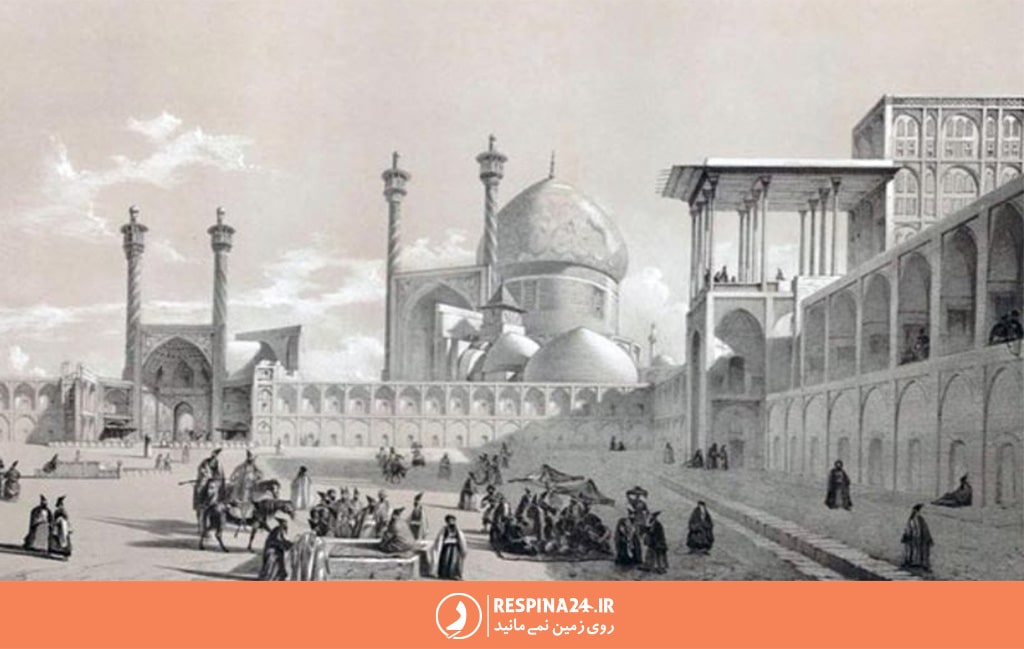 نقاشی جهانگردان از میدان نقش جهان اصفهان در گذشته